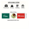 Rechteckiges Banner mit den Worten Viva und México, Darstellung eines Adlers und Lorbeerkranzes.