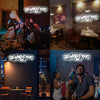 A series of photos showing a decorative neon sign that reads The Word Is Yours in various indoor settings.