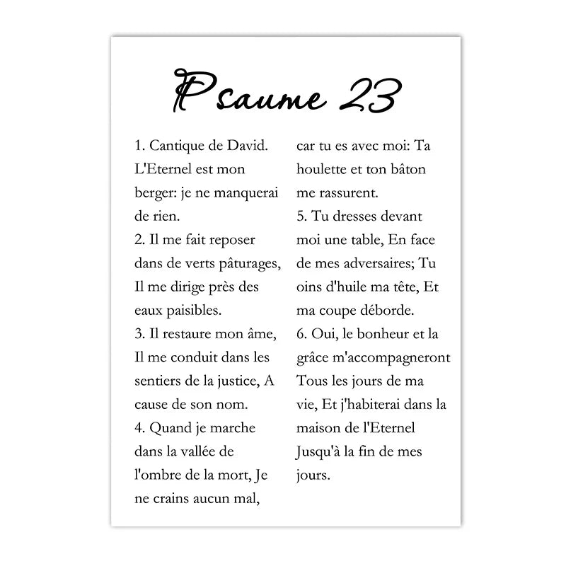 A canvas print featuring Psalm 23 scripture text in elegant typography.