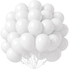 A bunch of white latex party balloons tied together, ready for celebrations.