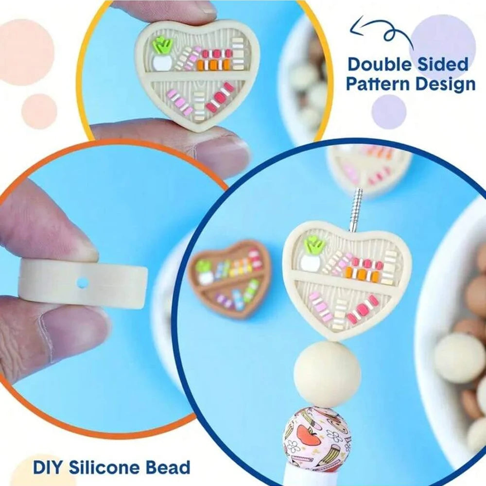DIY silicone bead featuring a heart-shaped pattern design for jewelry and crafts