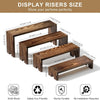 A set of wooden display risers in various sizes and heights for perfume or product display.