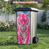 Poubelle cylindrique avec un autocollant de motif de tigre rose, orientation verticale