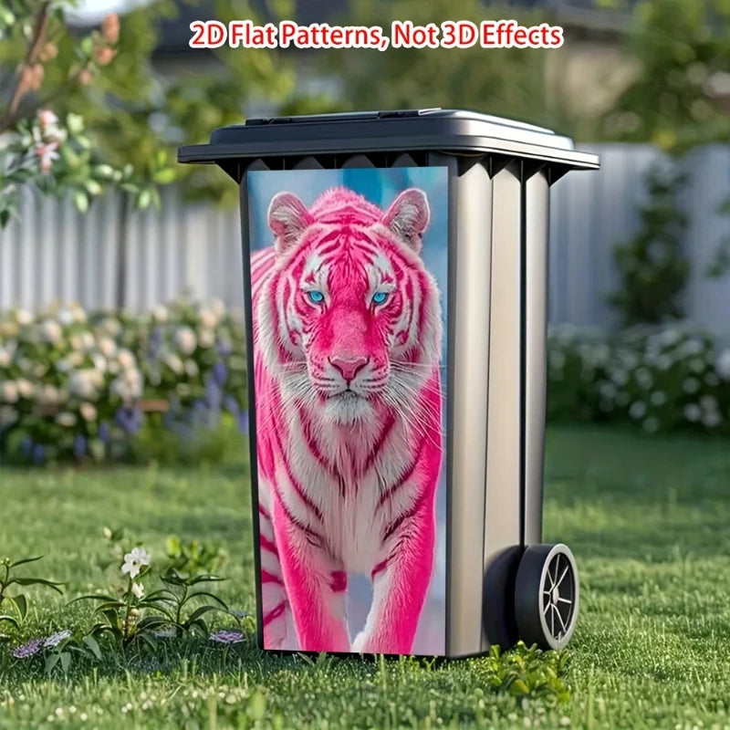 Poubelle cylindrique avec un autocollant de motif de tigre rose, orientation verticale