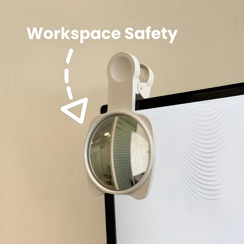 A 360° adjustable privacy convex mirror is mounted on a wall, demonstrating workspace safety.
