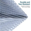 Close-up view of a gray magnetic automatic screen door curtain fabric showing a woven texture.