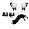 Black furry cat ear headband and tail costume set with bow details