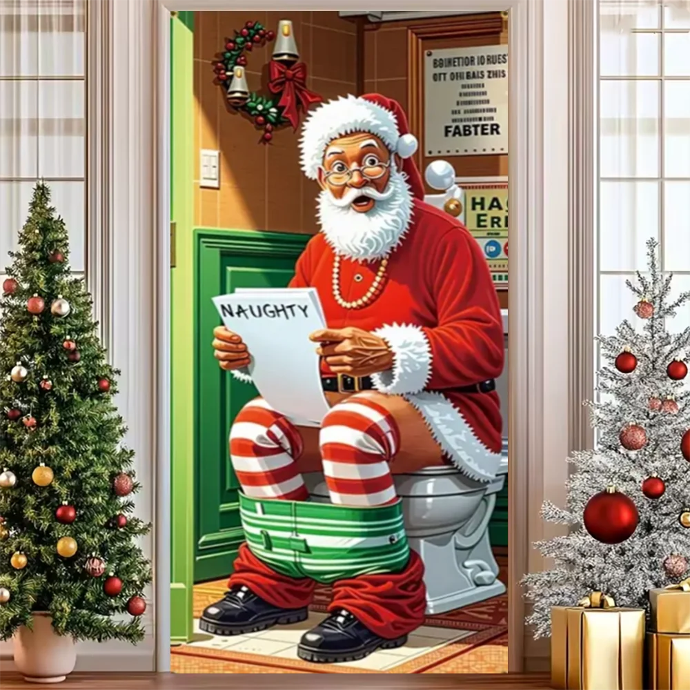 Merry Christmas Party Decoration Door Cover with Santa, Snowman & Reindeer Design