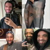 A collage featuring a man wearing a realistic horror mesh balaclava mask and other related images.