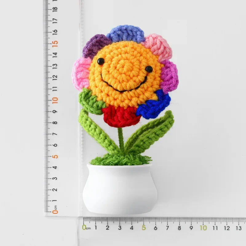 Handmade Crochet Sunflower in Pot – Decorative Knitted Artificial Plant