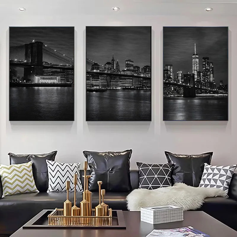 New York City Nightscape Canvas Art – Brooklyn Bridge and Manhattan Skyline