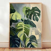 Botanical philodendron canvas wall art featuring large green leaves on a light background.
