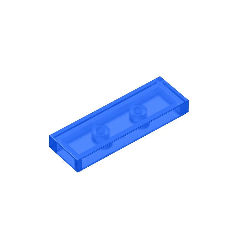 A blue building brick with a smooth tile surface and two holes for connection.