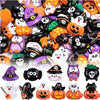 A collection of Halloween resin flatback charms featuring pumpkin and ghost embellishments in various colors.