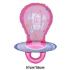 Pink balloon shaped baby bottle for baby shower decor with glitter text and confetti