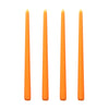Five gradient color long taper candles standing upright.