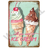 A vintage-style plaque featuring two ice cream cones, one strawberry and one chocolate, with the text All you need is ICE CRE