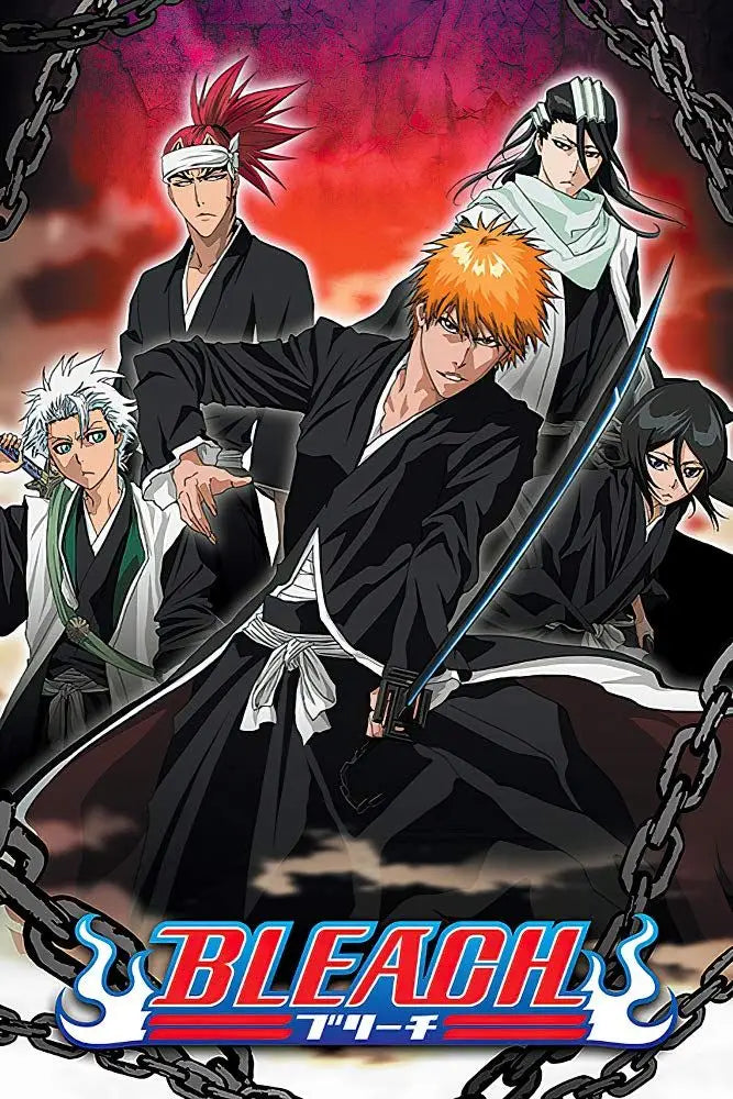 Anime Bleach Wandkunst Leinendruck mit Charakteren der Serie in dramatischem Stil.