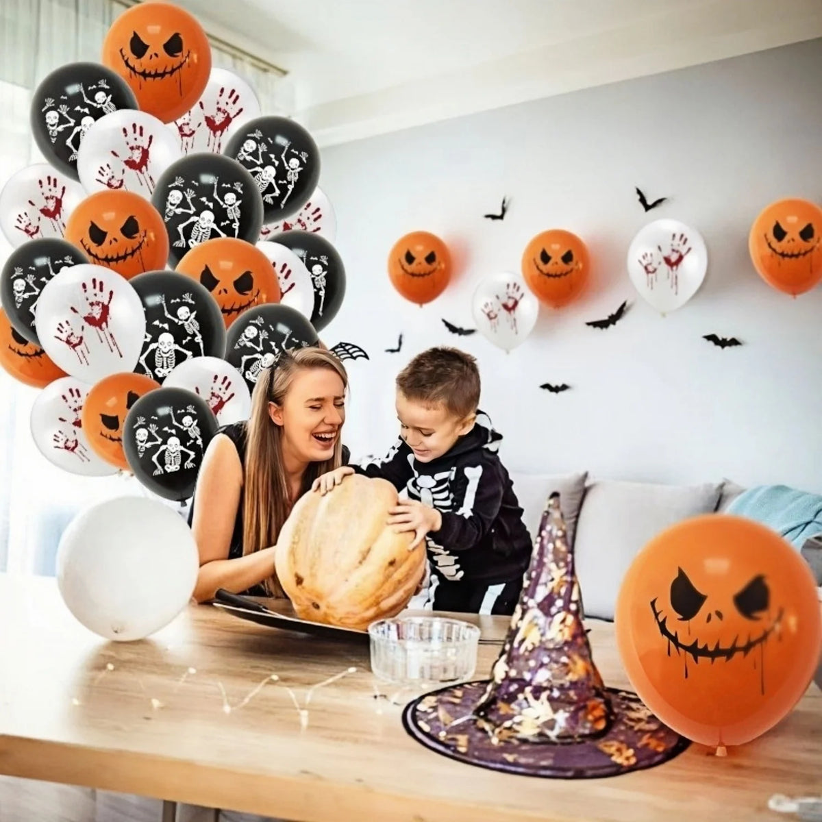 Scary Bloody Hand & Skull Latex Balloons (12-inch) for Halloween Party Decor
