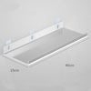 Clear acrylic floating shelf with wall mounts shown from above.