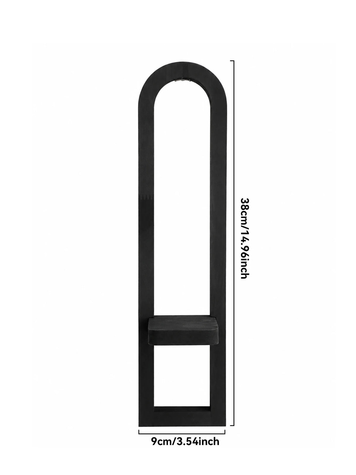 Black rustic arch wooden wall shelf with a rectangular base