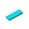 A rectangular, smooth building tile brick in a bright cyan color.