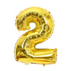 A shiny gold foil number balloon shaped like the number two