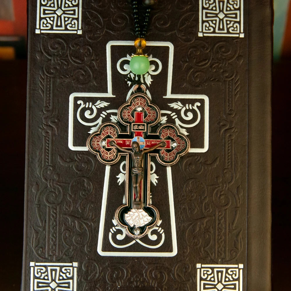 Orthodox Crucifix Cross Necklace with Rosary Beads