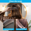 A woman is using an anti-dandruff scalp massage comb to clean grease and massage her scalp.