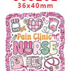 Pink glitter acrylic charms featuring a nurse theme including a heart, syringe, and medical tools.