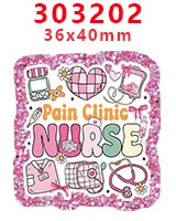 Pink glitter acrylic charms featuring a nurse theme including a heart, syringe, and medical tools.