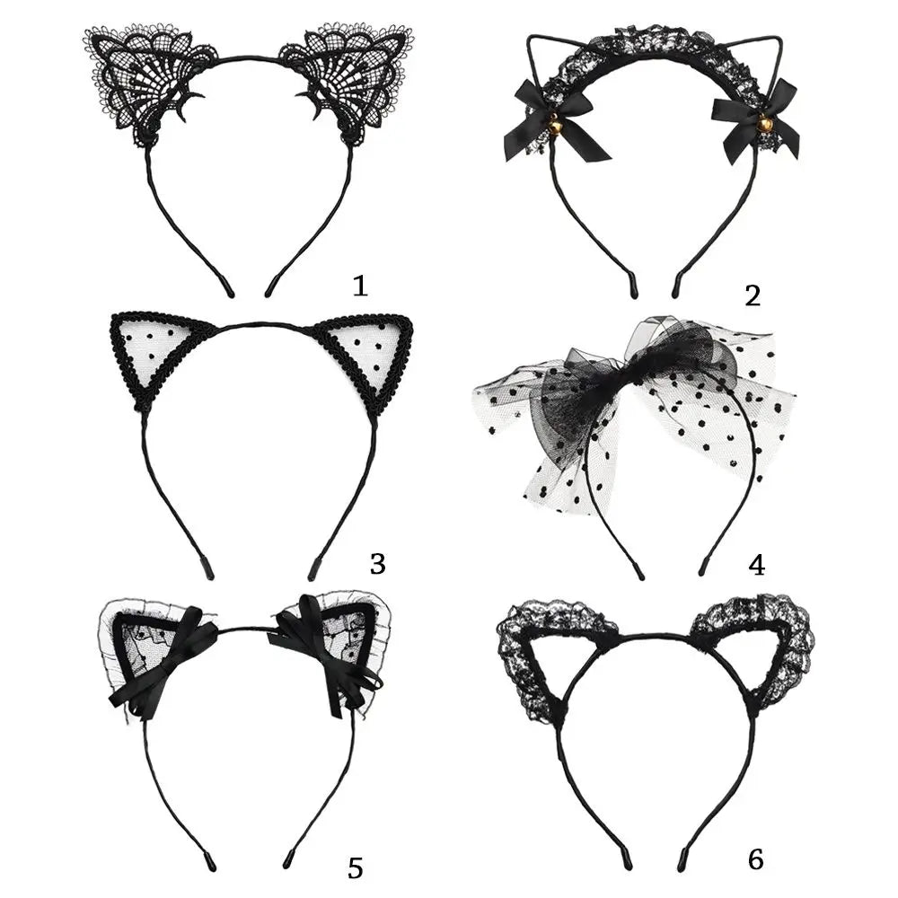 Lace Cat Ear Headband with Elegant Bow Details