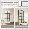 A modern black framed window mirror shown mounted on a wall or placed directly on a cabinet.