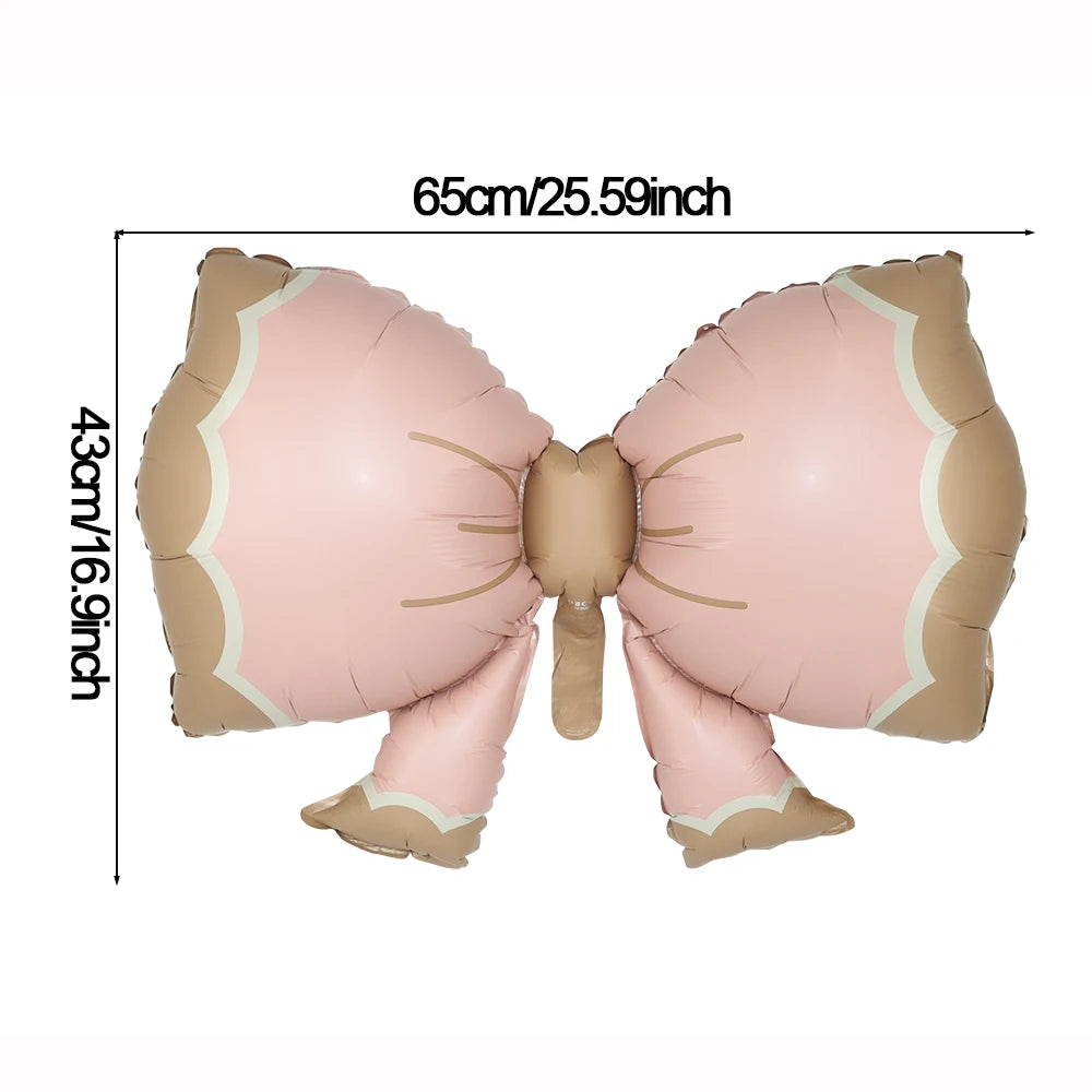 A pink matte 3D heart love-you bear foil balloon shown flat with dimensions of 65cm/25.59inch.