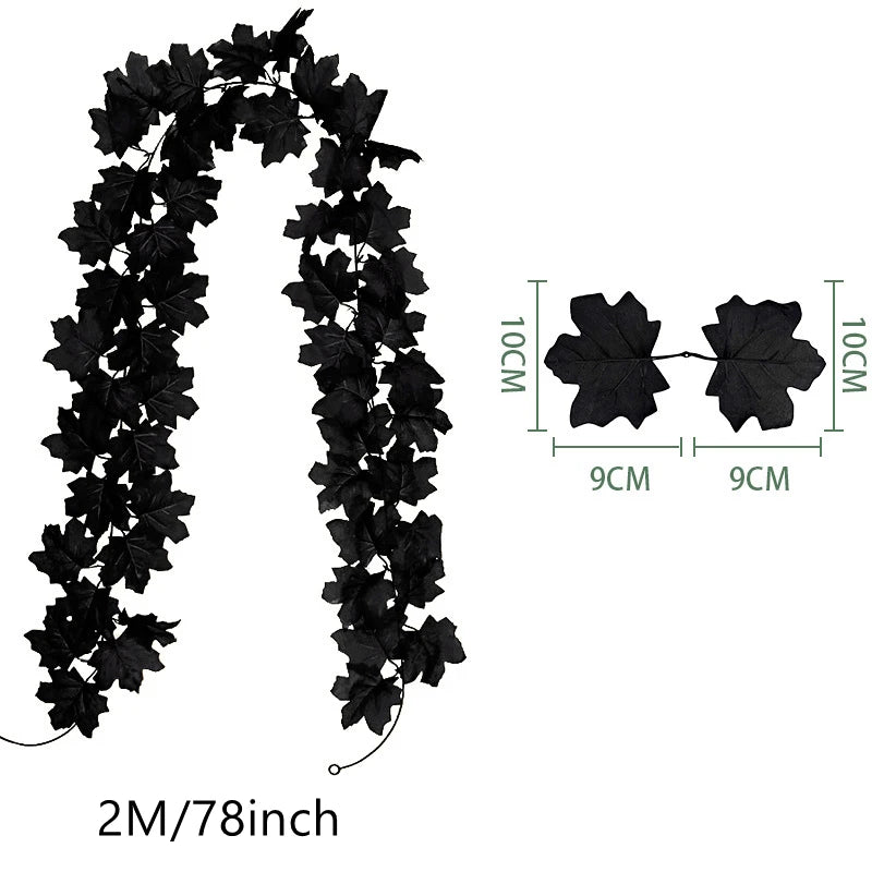 Black artificial maple leaf vine wreath measuring 2 meters long