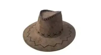 A brown felt cowboy hat is shown alone.