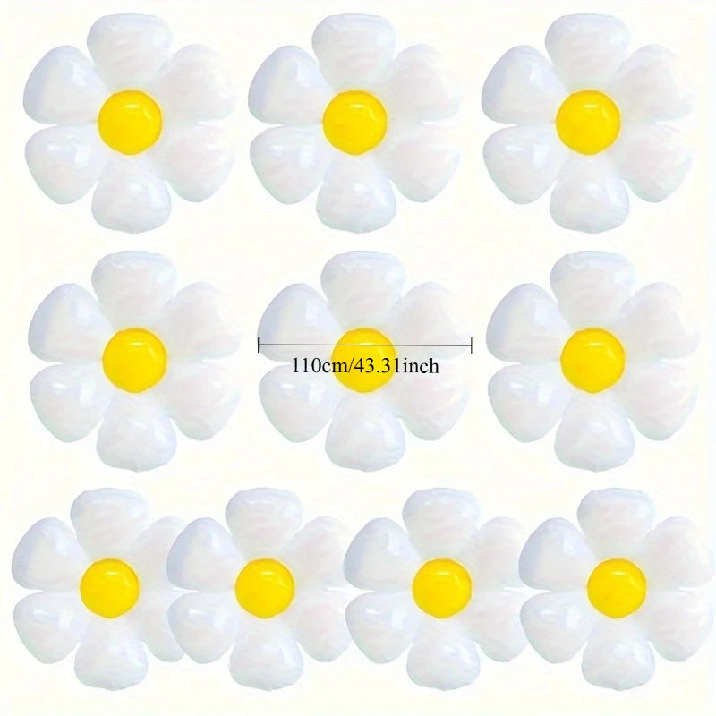 A set of white and yellow daisy-shaped balloons for summer celebrations.