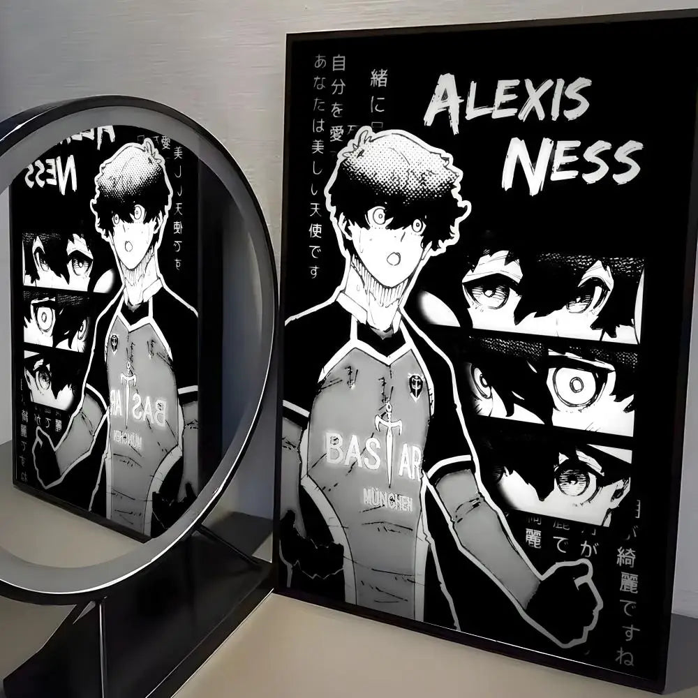 A canvas print featuring the character Alexis Ness from Blue Lock anime, rendered in a dark and dramatic style.