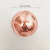 A round, rose gold disco ball wall decor with a 25cm diameter, mounted on a white wall.