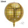 A shiny gold disco ball foil balloon with star accents.