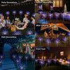 Various outdoor lighting decorations including party, festive, path, and front yard fireworks lights.