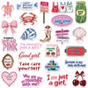A collection of pink inspirational girl stickers featuring phrases like Happy Birthday Sweetie, Good Girl, and I am just a gi
