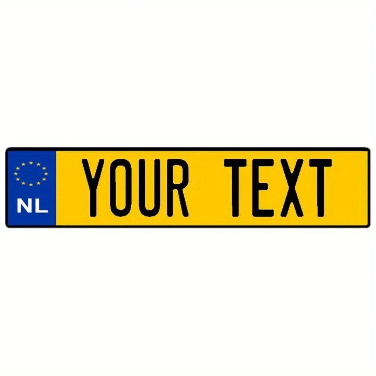 Yellow rectangular sign with the Netherlands flag symbol and the text YOUR TEXT.