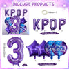 Purple foil number balloon set including a 3 and the letters KPOP