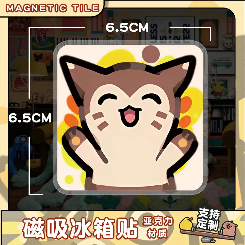 A cute, stylized cat-like character magnet featuring a smiling face and large ears.