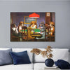 A canvas print depicting several dogs playing poker around a table in a dimly lit room.