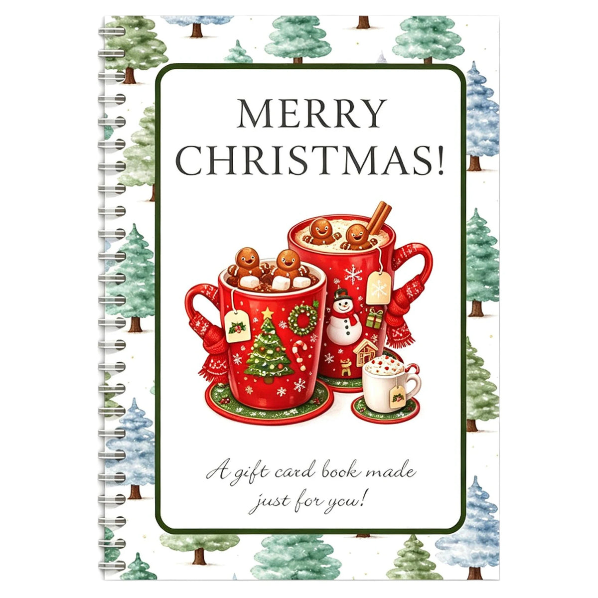 A festive red mug filled with Christmas ornaments and a snowman, set against a green background.