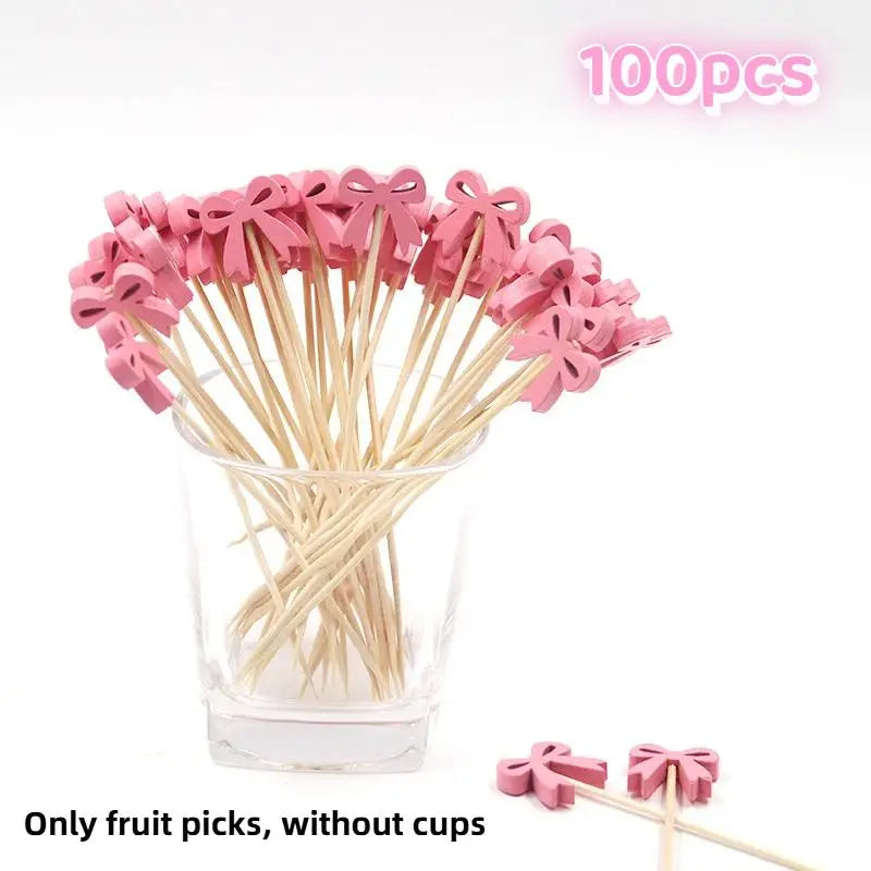 Eco-Friendly Bamboo Cocktail Picks with Cute Toppers (100 Pack)