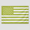A custom photo flag featuring a design with green and white stripes and stars.