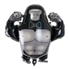 A black inflatable decoration shaped like a gorilla with fists clenched and a bow tie.